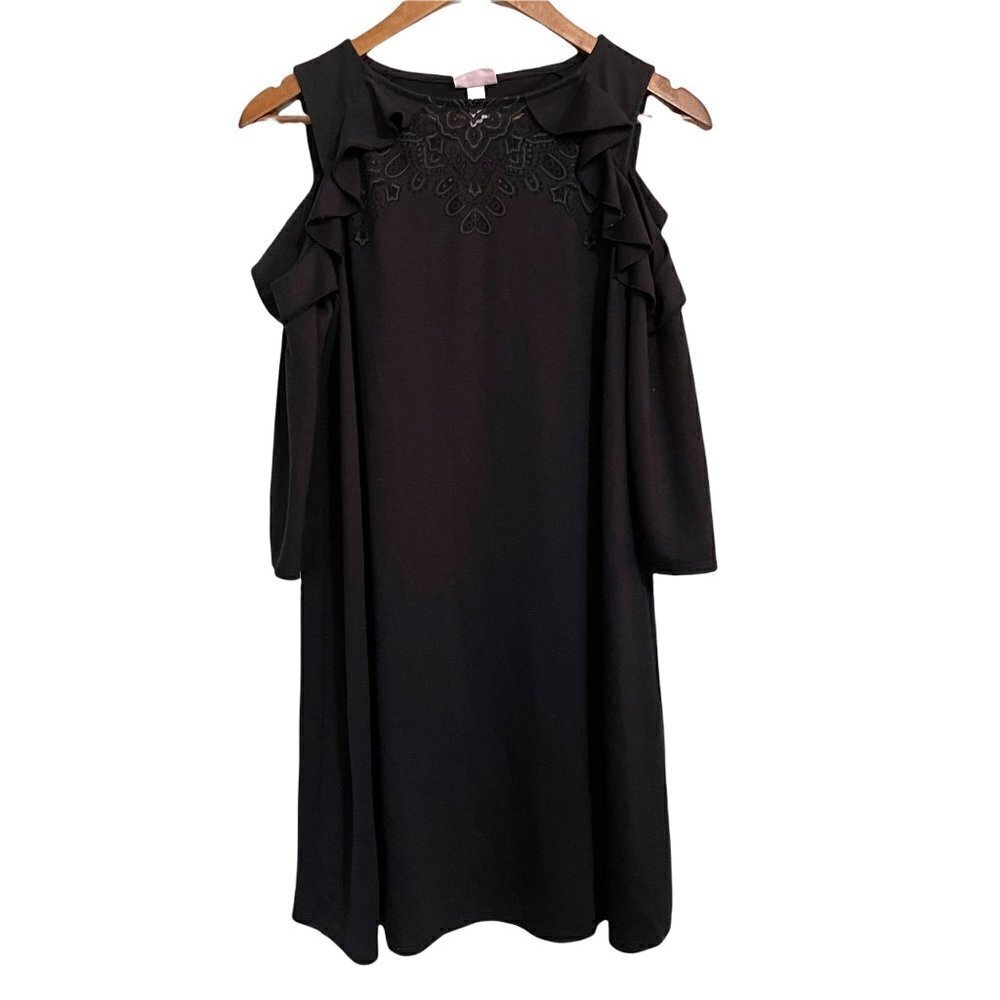 Isabel Maternity Women's Black Pattern Ruffle Detail Cold Shoulder Dress Size XS